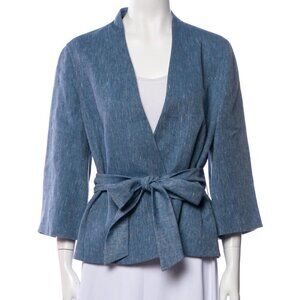 NWT Akris Women's Linen Light Blue Collarless Jacket Blazer Size US 10 (FR 42)